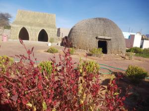 un grand dôme avec une cour ornée de plantes dans l'établissement Camping-Auberge du Puigaudeau et Aziza, à Atar