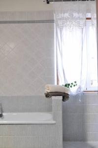 a bathroom with a shower and a tub and a window at Appartamento Nara in Pietrasanta +20 photos