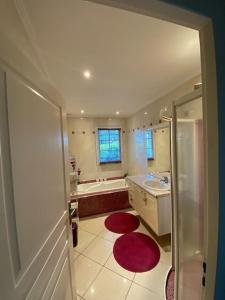 un bagno con vasca, lavandino e doccia di Maison chaleureuse aux portes de Tours. a Saint-Branchs Altre 13 foto