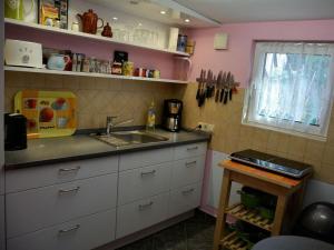 - une cuisine avec un évier et un comptoir dans l'établissement Holiday house house by the lake, à Krakow am See