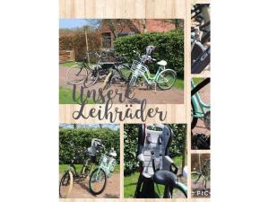 a collage of photos with bikes parked in a yard at Holiday apartment Ponywiese in Ihlow