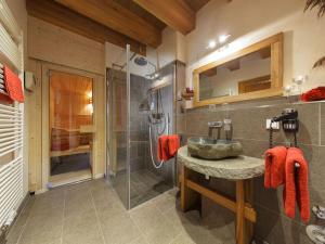 bagno con lavandino e doccia di Carl-Lambrecht-Chalet No 19 a Ilsenburg