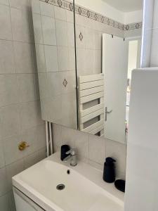 bagno con lavandino e specchio di 2 Chambres - 6pers - 10 min gare - proche Paris - lac d'Enghien - casino à proximité a Épinay-sur-Seine