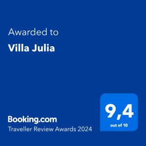 Certifikát, hodnocení, plakát nebo jiný dokument vystavený v ubytování Villa Julia