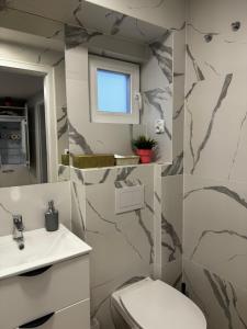a bathroom with a toilet and a sink at Klimatyzowane Apartamenty przy Targach Kielce, Trade Fair in Kielce