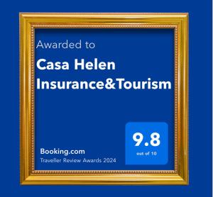 a gold picture frame with the text awarded to casa literal insurance and tourism at Casa Helen Insurance&Tourism in Gălăuţaş