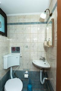 bagno con servizi igienici e lavandino di Zouri Apartments a Kíssamos