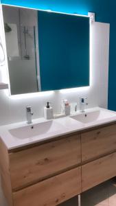 La salle de bains est pourvue d'un lavabo blanc et d'un miroir. dans l'établissement La Boissière, à Avrillé