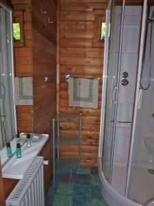 La salle de bains est pourvue d'une douche et d'un lavabo. dans l'établissement Bed & Happiness, à Wichmond