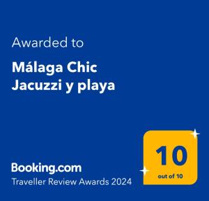 Ett certifikat, pris eller annat dokument som visas upp på Malaga Chic jacuzzi y playa