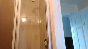 a shower with a glass door in a bathroom at Achill Isle House in Keel