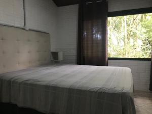 ein Schlafzimmer mit einem großen Bett und einem Fenster in der Unterkunft Cabana parque in Antônio Prado