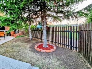 a tree in a circle in front of a fence at 7Pines Bijambare - Air Spa in Sarajevo