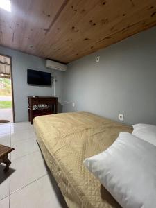 1 dormitorio con 1 cama y TV en la pared en Monoambiente Freyja, en Chuy