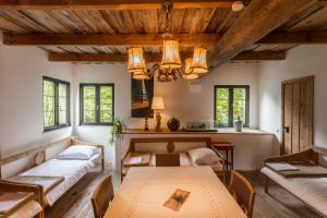 una sala da pranzo con tavolo e sedie di Burg Plankenstein a Texing