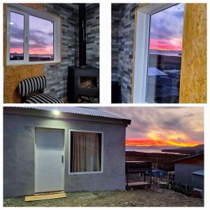 dos fotos de una puesta de sol vista a través de una ventana en Atardeceres Mágicos en Tolhuin