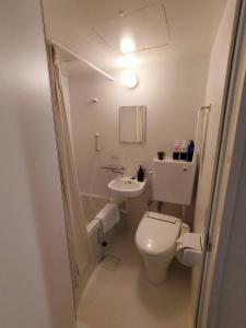 a small bathroom with a toilet and a sink at FLYCAT INN 伊勢 in Ise