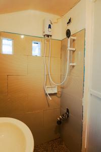 a bathroom with a shower with a toilet and a sink at Coconut Suite in General Luna