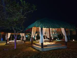 a group of gazebos at night with lights at AMAZEN Lodge and Resort in Busuanga +12 photos