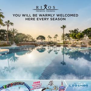 uma colagem de fotografias de uma piscina num resort em Rixos Premium Tekirova - The Land of Legends Access em Tekirova