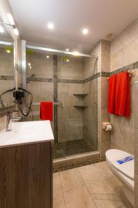 a bathroom with a shower and a sink and a toilet at Apartamentos Bogota in Playa del Ingles