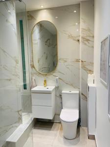 a bathroom with a toilet and a sink and a mirror at Studio récemment rénové proche gare et ville in Nice