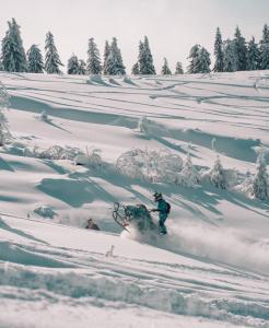 a person is skiing down a snow covered slope at The Post Stana de Vale in Stana de Vale