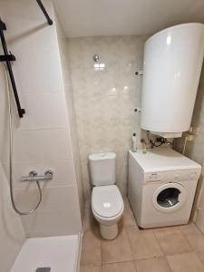 a small bathroom with a toilet and a shower at Acogedor apartamento en l'Estartit con piscina y Parking in L'Estartit