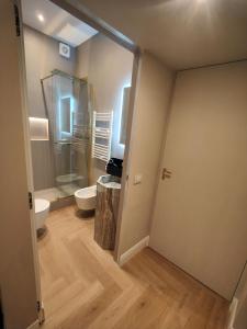 ein Badezimmer mit 2 WCs und einer Glasdusche in der Unterkunft Ottoboni 2B Luxury Penthouse in Mailand