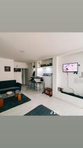 Mali Mokri Lug的住宿－DIVLJI RAJ Studio apartman 35m2，带沙发和平面电视的客厅