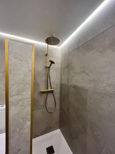 a shower with a shower head in a bathroom at Loft Anfiteatro Cudillero in Cudillero