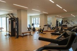 a gym with treadmills and exercise equipment in a room at Luxe CL in Colombo