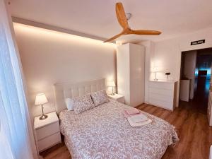 1 dormitorio con 1 cama y ventilador de techo en El Rincon de Tasio, en Corella