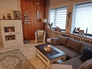 a living room with a couch and a coffee table at Pension Danzer in Oberhof