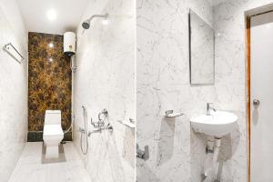 2 fotos de un baño con lavabo y aseo en FabHotel Prime The Golden Plaza, en Tarapith