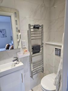 uma casa de banho branca com um WC e um lavatório em Vienna Orpington em Orpington