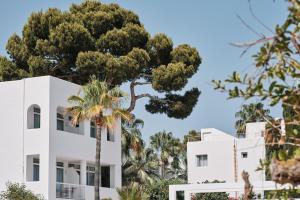 ein weißes Gebäude mit einem Baum davor in der Unterkunft Prinsotel Alba & Spa in Cala d´Or