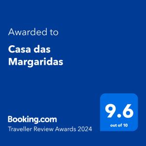 Palkinto, sertifikaatti, kyltti tai muu asiakirja, joka on esillä majoituspaikassa Casa das Margaridas