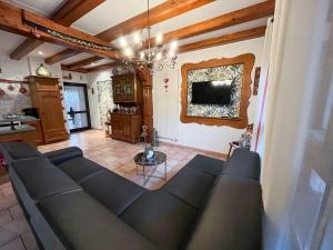 sala de estar con sofá y TV en Le Charme de l'Altenberg, en Neubois