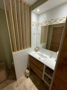 a bathroom with a sink and a mirror at En Provence chez Valérie in Cavaillon