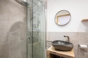 a bathroom with a sink and a glass shower at 3 Bed in Belford oc-cn065 in Belford +14 photos