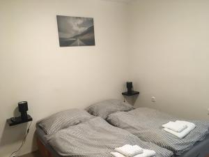 Postel nebo postele na pokoji v ubytování Vybavená garsonka v cihlovém domě v centru