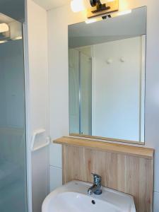 a bathroom with a sink and a mirror at Mobile home Comfort Jezera Murter in Jezera