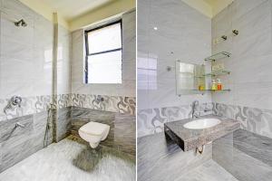 twee foto's van een badkamer met toilet en wastafel bij Collection O Sunset Residency in Mumbai