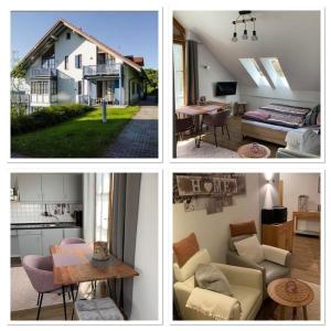 four different pictures of a house and a room at Ferienland Sonnenwald Studio 50 in Langfurth 