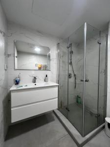 a bathroom with a sink and a shower at Sansa suite SeaSide Sea View dream Apartment in Eilat
