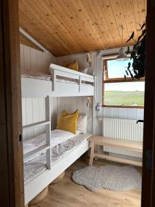 een kamer met stapelbedden in een tiny house bij Hestaland Horse Farm Cottage in Borgarnes