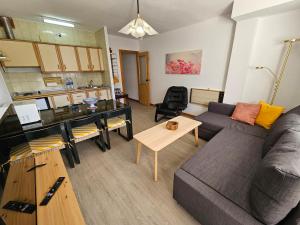 ein Wohnzimmer mit einem Sofa und einer Küche in der Unterkunft Agradable apartamento familiar in Sierra Nevada