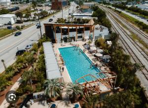 an overhead view of a pool at a resort at Blue Cottage at Casa Zoe in Charleston