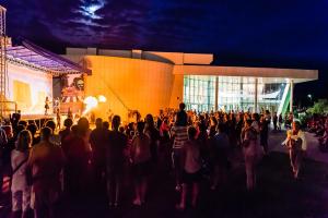 a crowd of people standing around a stage at night at Marebello in Rosolina